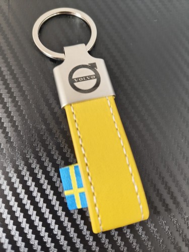 Volvo yellow leather keyring - leather,